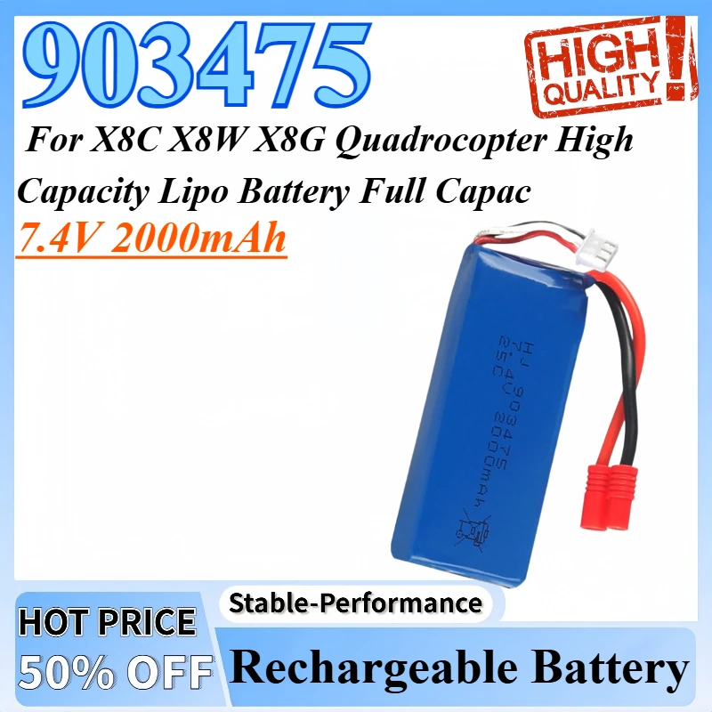 

High Quality 7.4V 2000mAh 903475 Rechargeable Battery For X8C X8W X8G Quadrocopter High Capacity Lipo Battery Full Capac