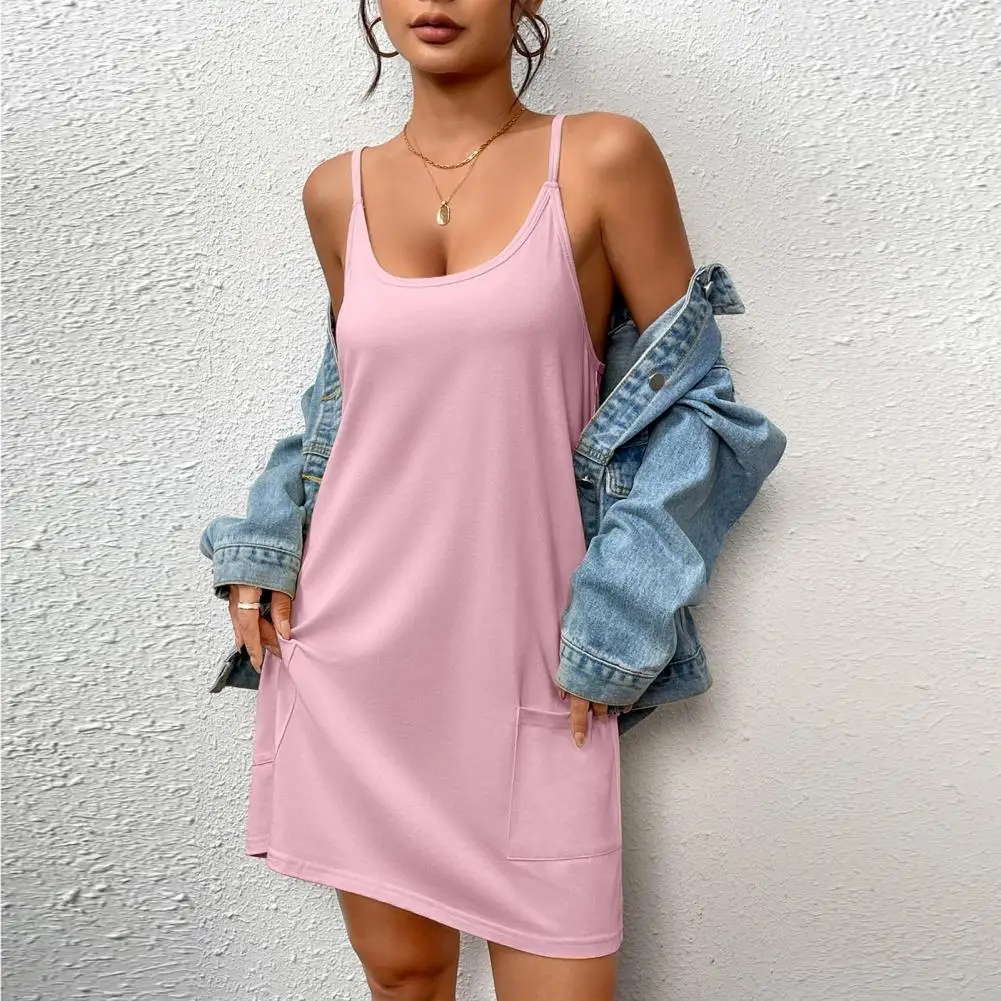 

Solid Color Nightie with Pockets Women A-line Nightgown Women's Sleeveless Nightgown Chemise Dress with Pockets Summer for Women