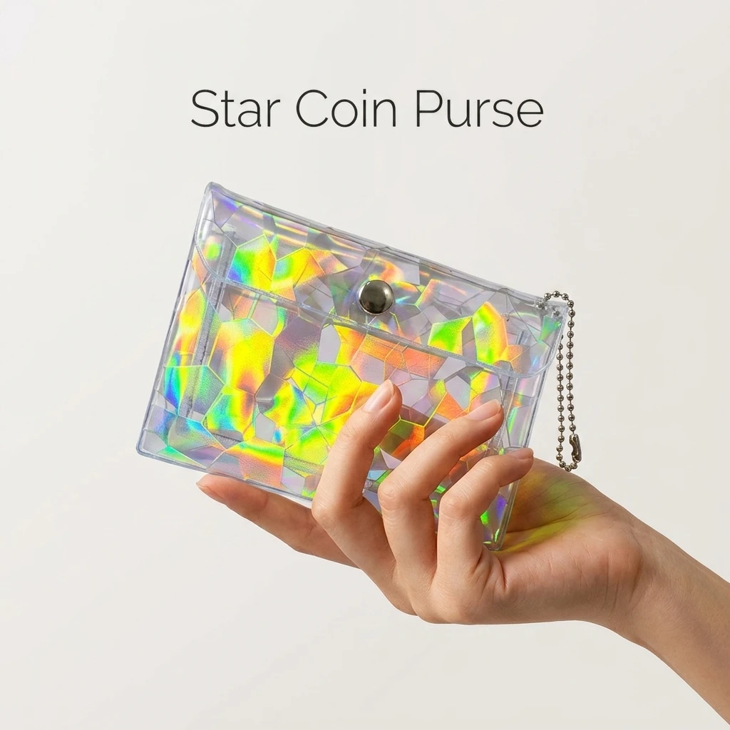 PVC Star Coin Purse With Glitter Snap Closure For Campus And Daily Use