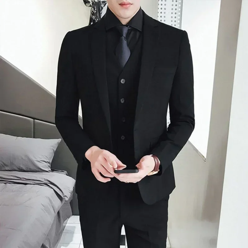 Suits S-8XL Men's Fashion  (Blazer+ Vest + Pants) Business Wedding Gentleman Full Professional Interview Formal Casual Suit