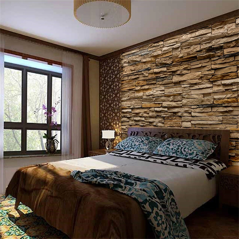 

Custom Simulated stone mural 3D solid pebble relief decorative wallpaper Restaurant shop background brick wallpaper wall sticker