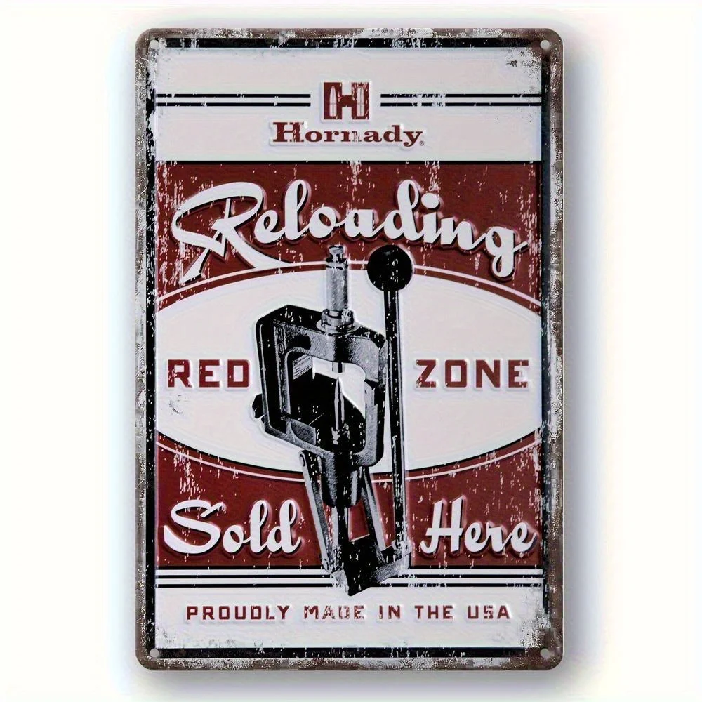 Vintage Hornady Reloading Redzone Metallschild – Retro-Aluminium-Wanddekoration für Zuhause, Bar, Café, Garage und für Männerhöhle – wasserdicht