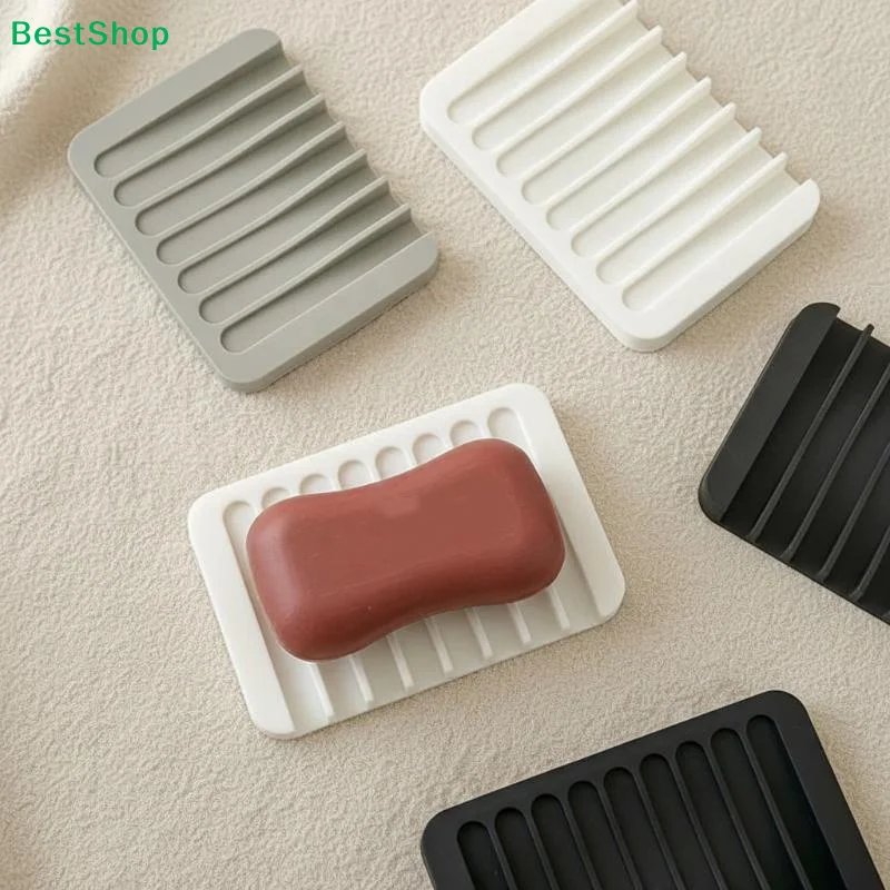 〔P〕Free Punch Silicone Soap Box Draining Holder Non-Slip Kitchen Bathroom Countertop Shelf Creative Soap Box Holder