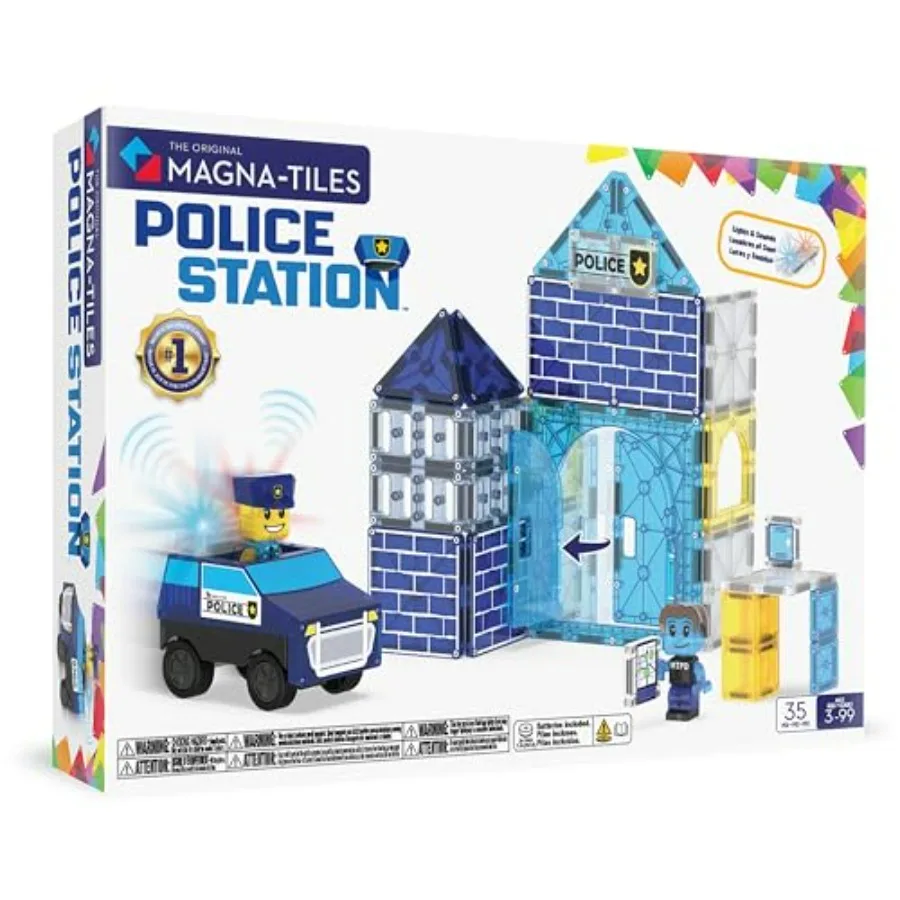 

Magna-Tiles Police Station 35-Piece Magnetic Construction Set Clear Blue Plastic Educational STEM Building Toy for