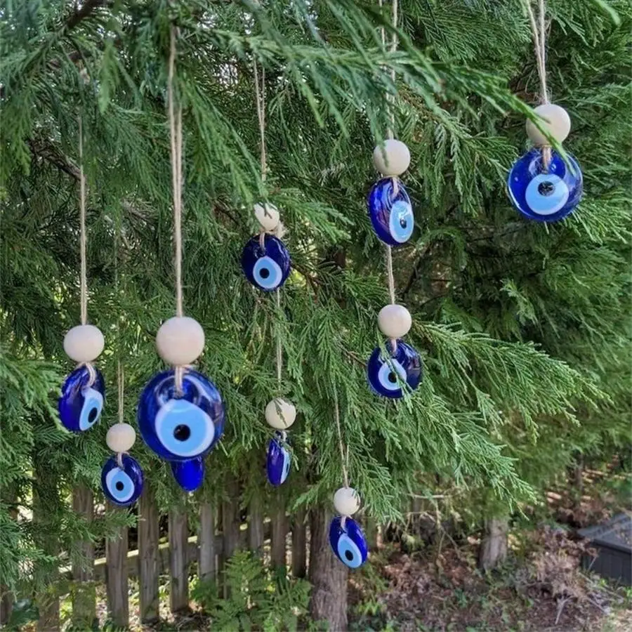 1/5/10/20/50/100pcs of Turkish Blue Eye Pendants, Wooden Beads, Evil Eye Wall Decorations for Home, Garden, And Christmas Tree O