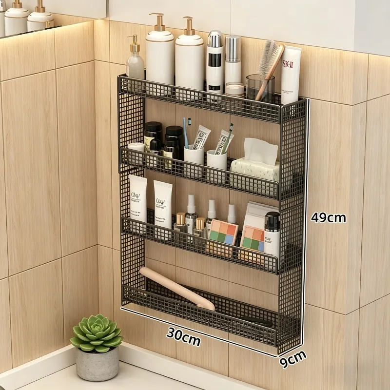 Bathroom Storage Rack Narrow Gap Wall Mount, Multilayer Hanging Shelf No-Drill, Sturdy Organizer for Toilet Side & Behind Door