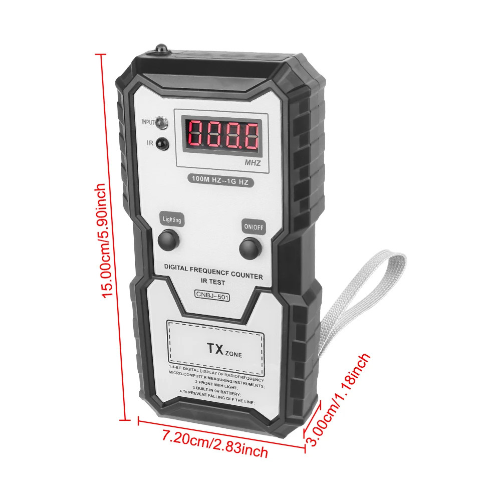 Verificador de freqüência infravermelha para chaves do carro, controlador remoto, instrumento de medida, IR eletrônico, teste contador de freqüência, 100m-1GHz