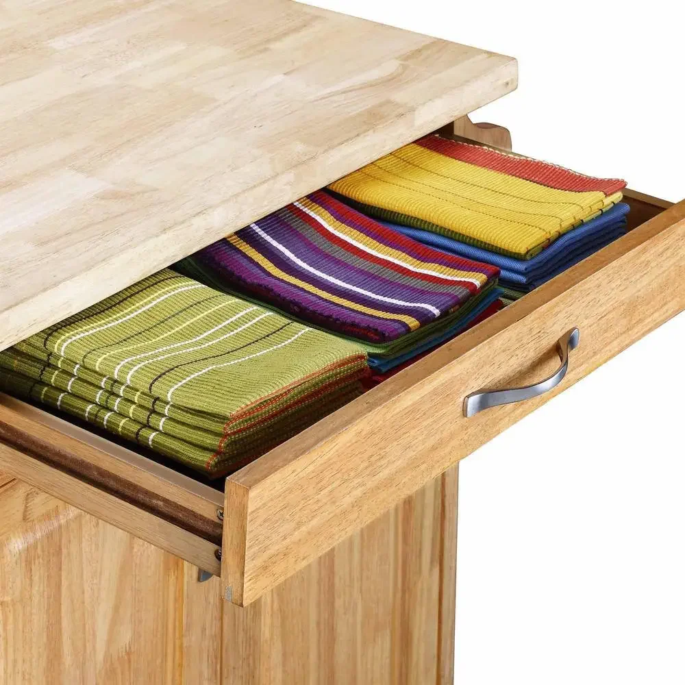 Kitchen Island Cart Storage Drawer Spice Rack Towel Bar Butcher Block Portable Natural Wood Top Multi-functional Transitional