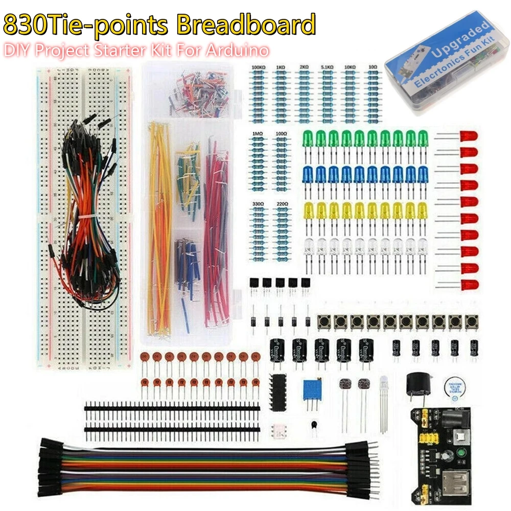 Electronic Components Kit Pack Starter DIY Project For Arduino UNO R3 Common Capacitors Resistors Capacitors 830-well Breadboard