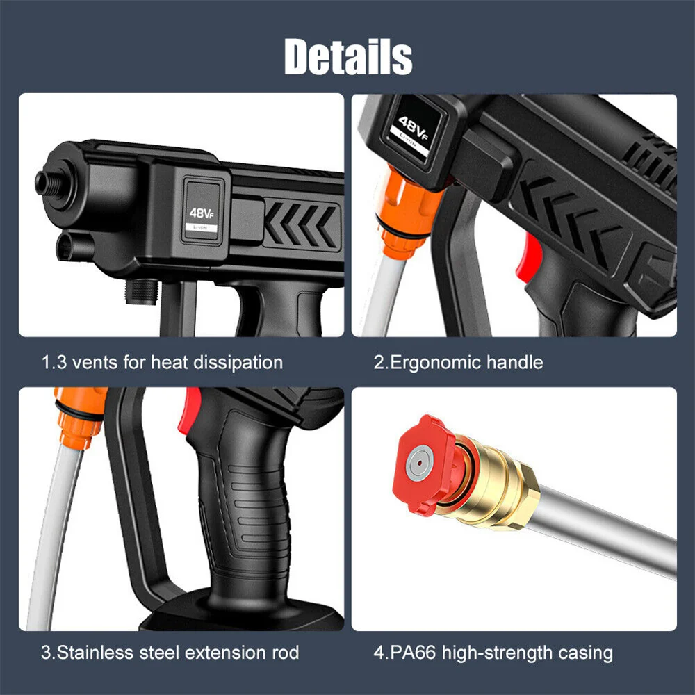 20000 MAh Cordless High Pressure Cleaner Washer Spray Water Gun Household Lithium Battery Car Wash Pump With 48V Battery