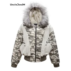 Splicing Camouflage Fur Collar Hooded Jacket Cotton Clothes Men's Winter Velvet Loose Short Puffer Jacket