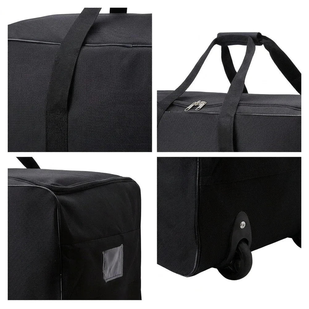 For College Dorm Moves Foldable Luggage Bag Rolling Duffle Bag For Moving House Black Travel Waterproof Fabric