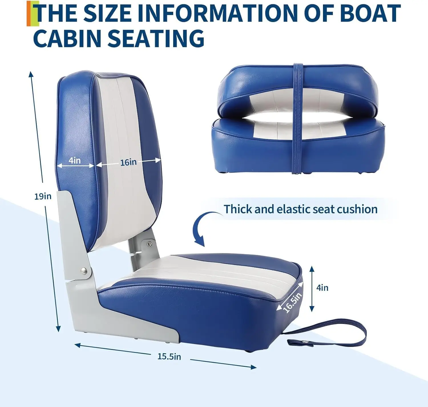 2 Pack Boat Seats, Low Back Folding Boat Seats, Fishing Boat Chairs With Thick Sponge Padding, Hinge & Fold-Down Design for Speedboat, Canoe, Sightseeing Boats