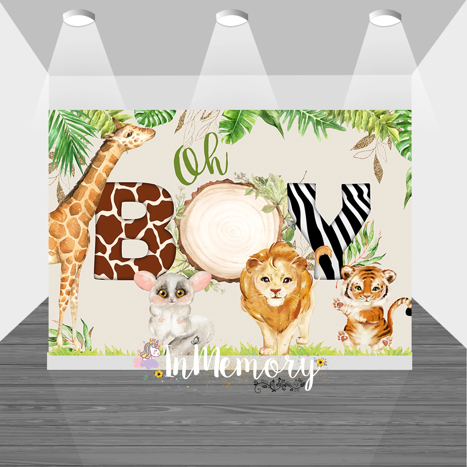 Oh Boy Baby Shower Photography Background Green Leaves Animals Safari Birthday Backdrop for Photo Studio Vinyl Photocall