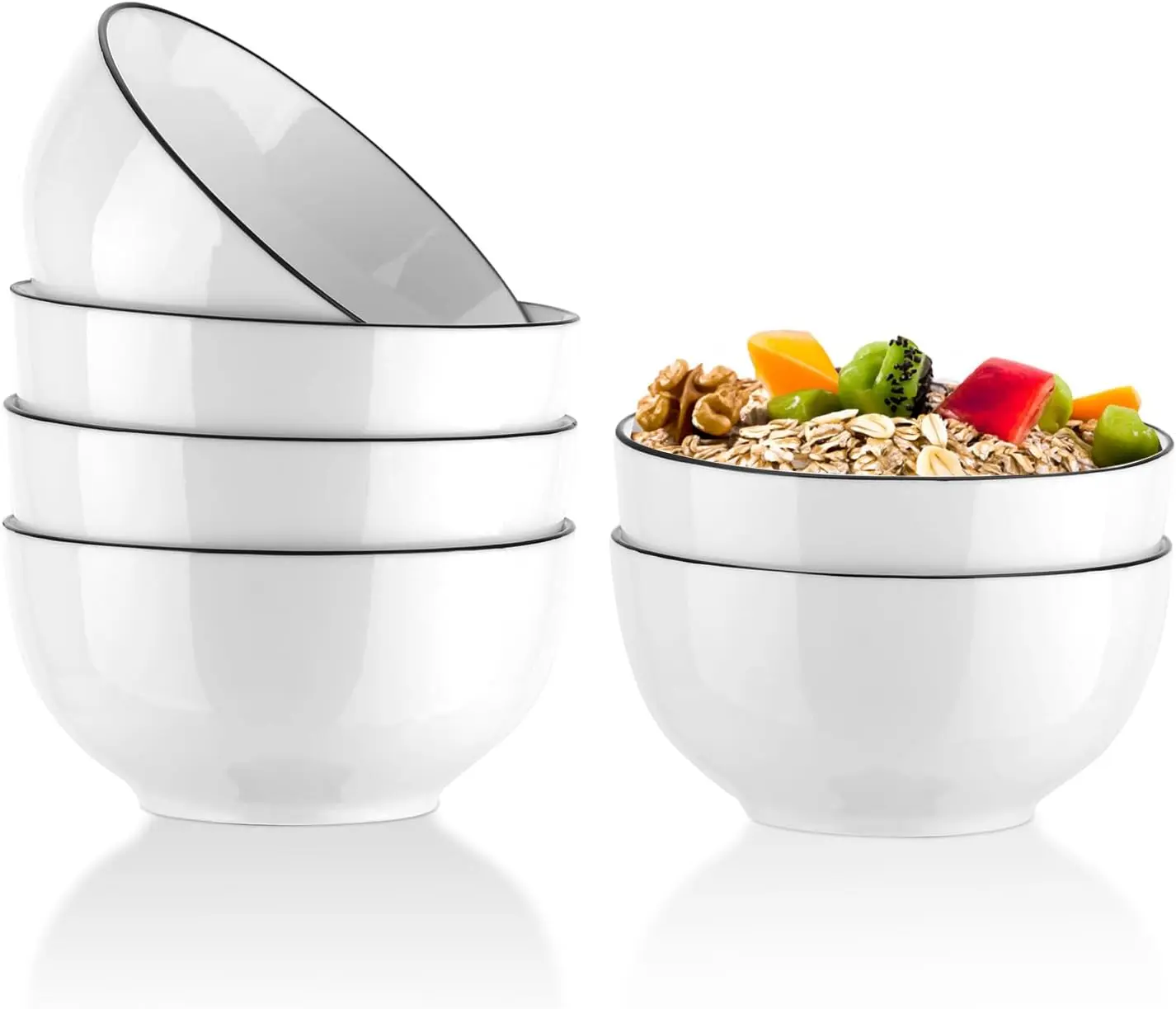 

26 Ounce Cereal Bowls, Ceramic Soup Bowls Set of 6, 6 inch White Salad Bowl for Breakfast, Oatmeal, Rice, Pasta, Dishwasher Mic