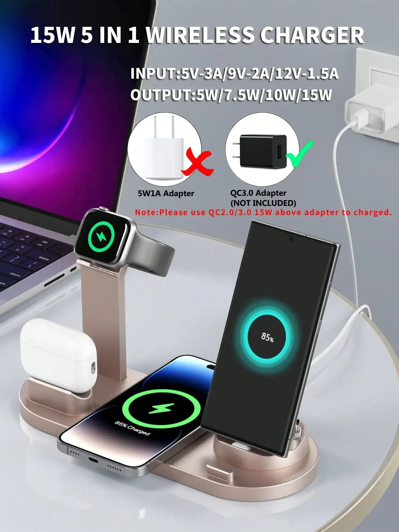 6 In 1 Wireless Charger Stand Pad For iPhone 15 14 13 12 11 X Apple Watch Airpods Desk Phone Chargers Fast Charging Dock Station