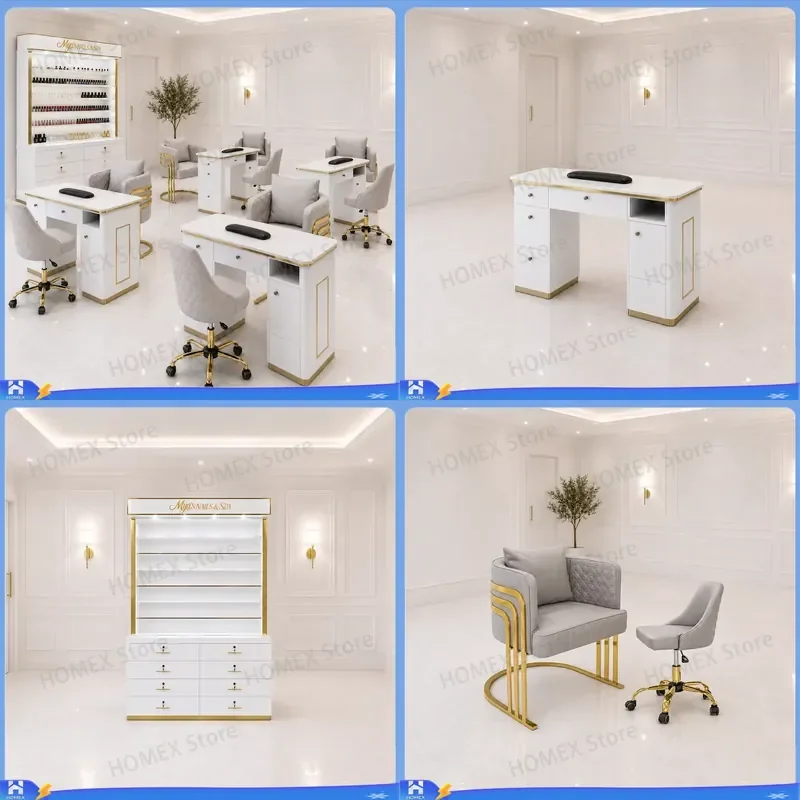 Modern Luxury Nail Salon Furniture Set with Vacuum Cleaner Manicure Table Display Stand and Technician Chair Wholesale Beauty
