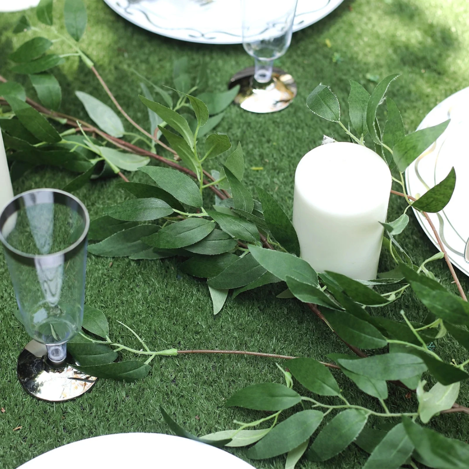 

2pcs Artificial Rattan Willow Leaves Green Hanging Decor Home Party Christmas Plants Leaf Rattan Wedding Vine