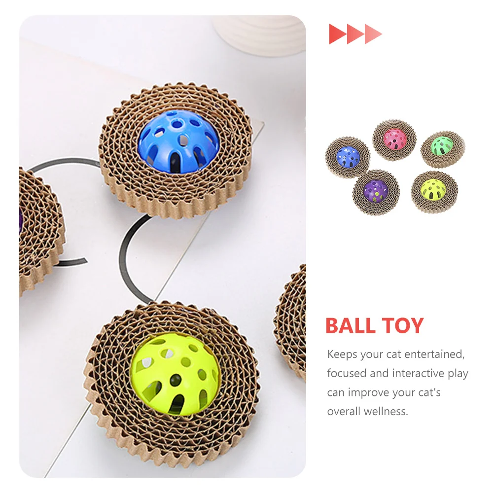 

5Pcs Cat Scratching Bell Board Interactive Corrugated Paper Plaything Claw Grinding for Indoor Cat Bell Scratching
