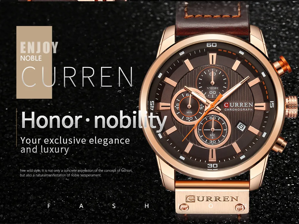 CURREN 8291 Herren-Quarz-Chronographenuhr, lässige Leder-Militär-Sport-Mode-Gentleman-Armbanduhr – Detail 2