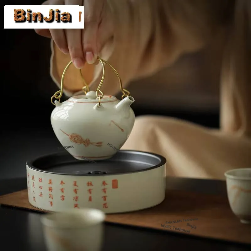150ml Plant Ash Handmade Teapot Household Loop-handled Teapot Traditional Filter Pot Tea Brewing Kettle Chinese Tea Set Ornament