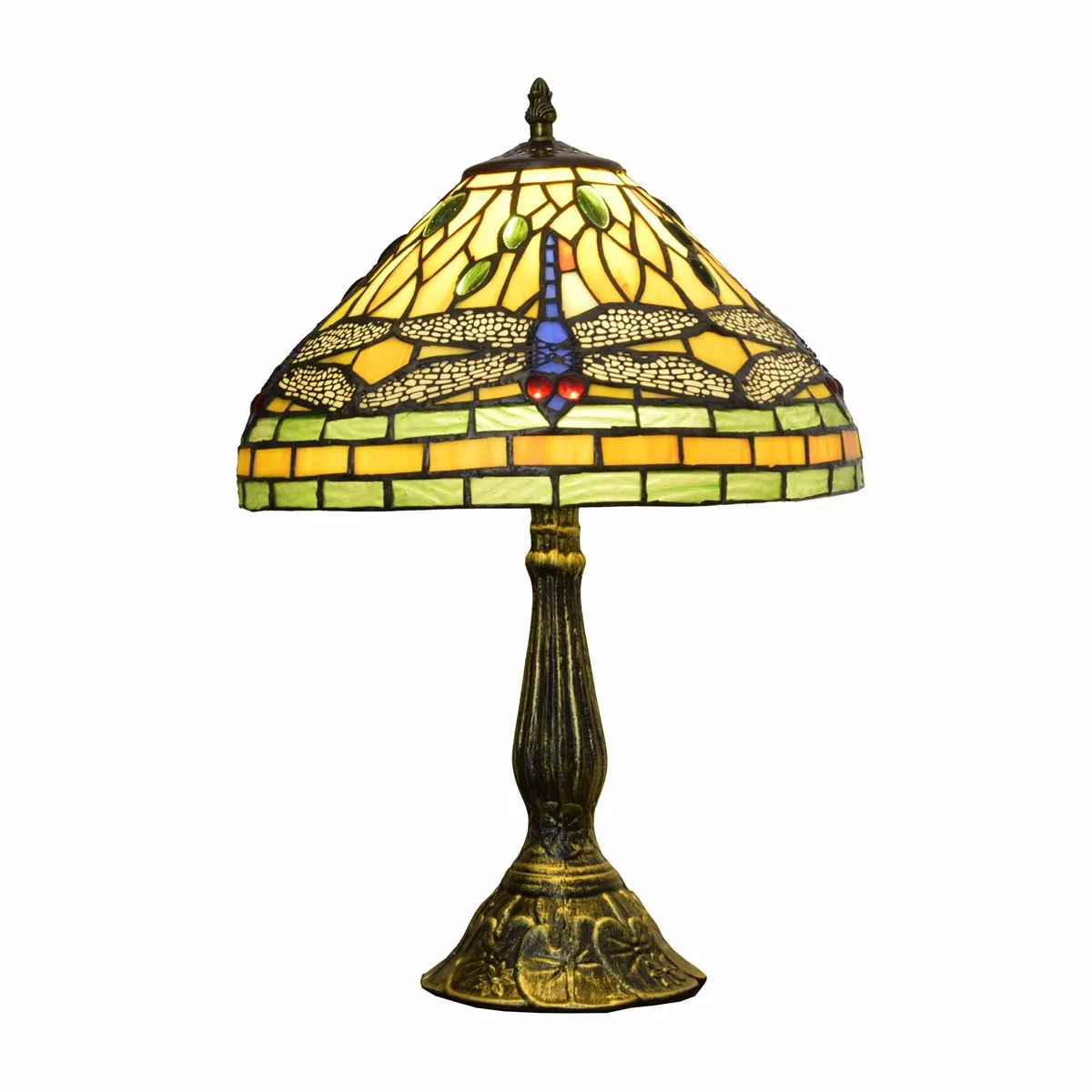 

Warm Stained Glass Living Room Dining Room Study Bar Bedroom Bedside Light LED Yellow Dragonfly Tiffany Table Lamps