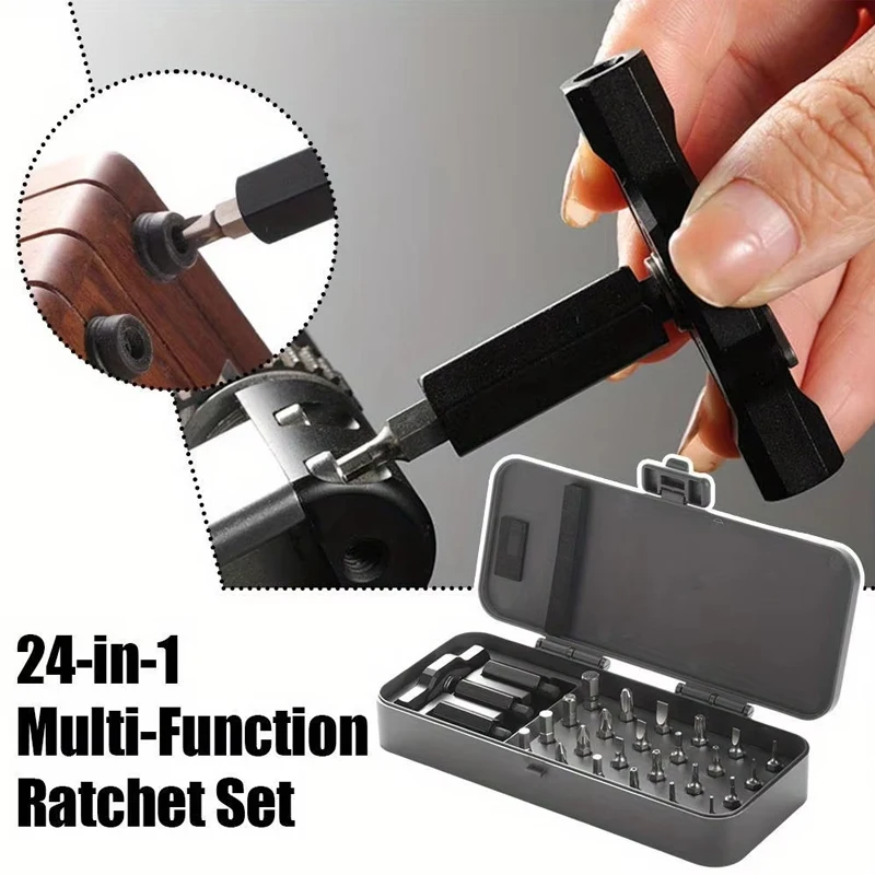 

24-In-1 Ratchet Screwdriver Set Multi-Functional Home Ratchet Removal Machine Repair High Hardness Head For Bike Car Repair Tool