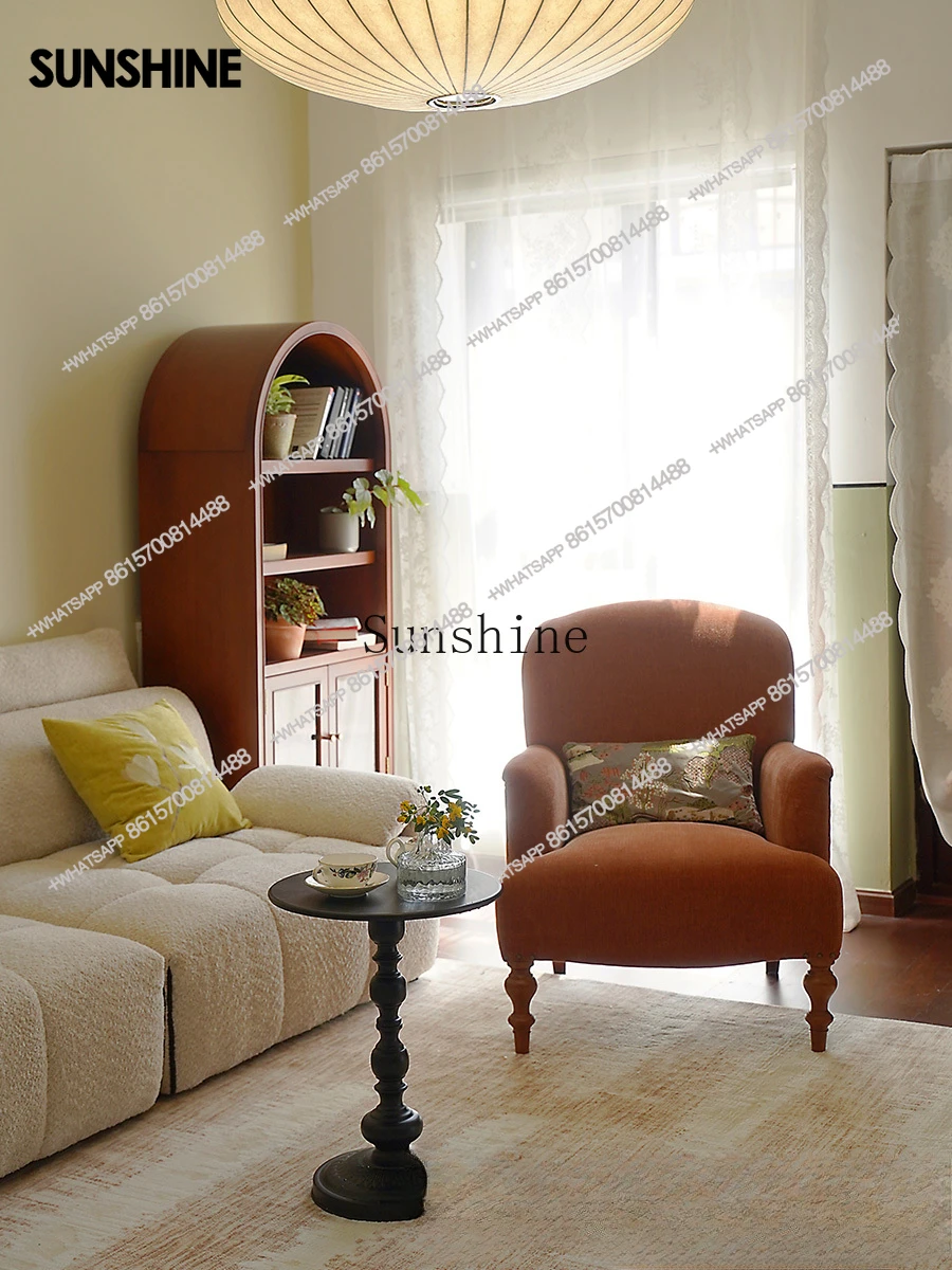

Solid wood fabric sofa chair French retro living room single small apartment American leisure chairX
