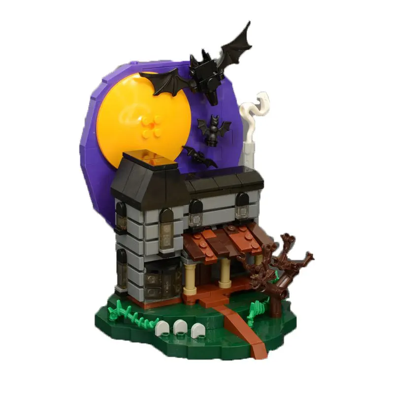 MOC Halloween Bat Haunted House Creative Soul Ghost House Scene Building Blocks Bricks Toys Kids Gifts Compatible With LEGO