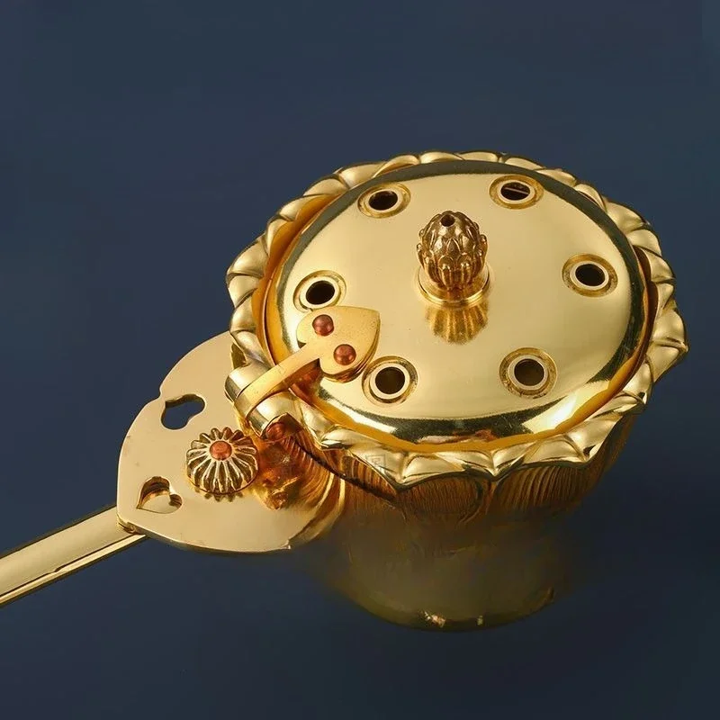 Pure copper lotus type handle incense burner, lotus type hand burner long handle burner, incense burner Seiko