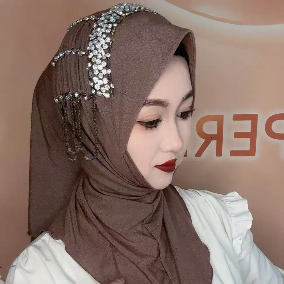 Pañuelo para la cabeza de África para mujer, bufanda extraíble de esponja de ala suave que combina con todo, cubierta para la cabeza de primavera, borla de diamantes, sombreros Hijab de lujo con cuentas para chica