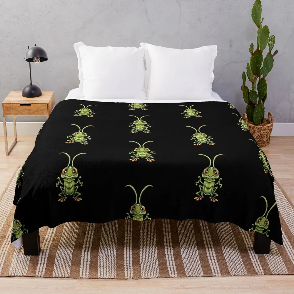 Cute grasshopper cartoon Throw Blanket Designers Moving Polar Thin Blankets