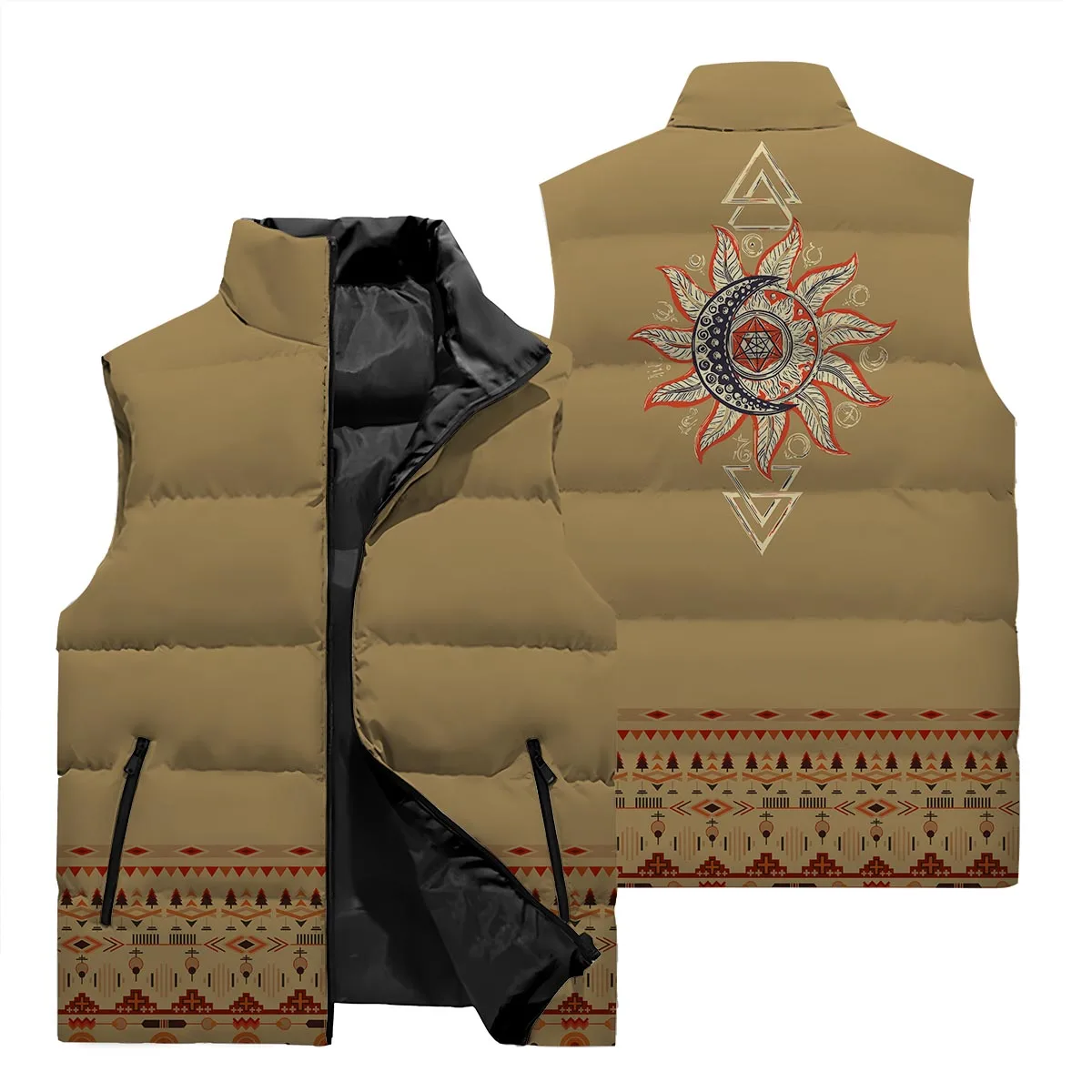 Winter hot fashion 3D printed men's sleeveless vest jacket trend men's standing collar warm vest clothing