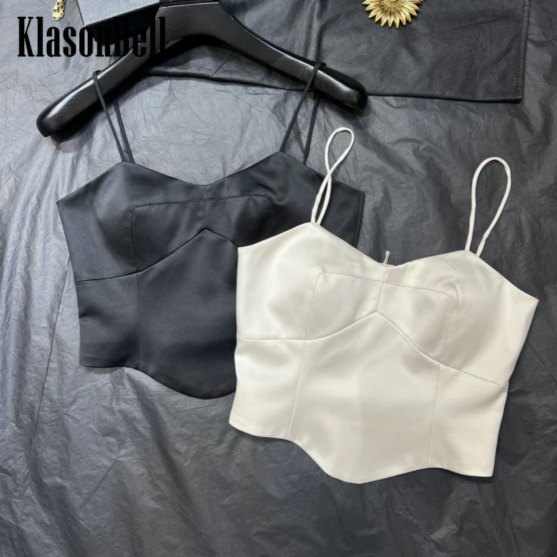 

5.2 KlasonBell Simple All-matches Spaghetti Strap Camisole Fit Women Acetate Silk Fashion Sweet Hem Asymmetrical Slim Tank Top