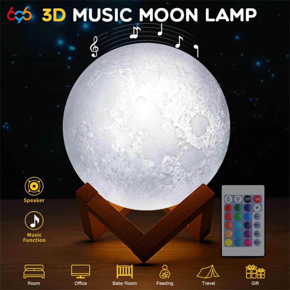 Moda 3D Musica Luna Lampada Tre colori chiari FAI DA TE Luna Luce notturna Ricarica USB Ragazza Ragazzo Donna Regalo di compleanno Arredamento camera da letto