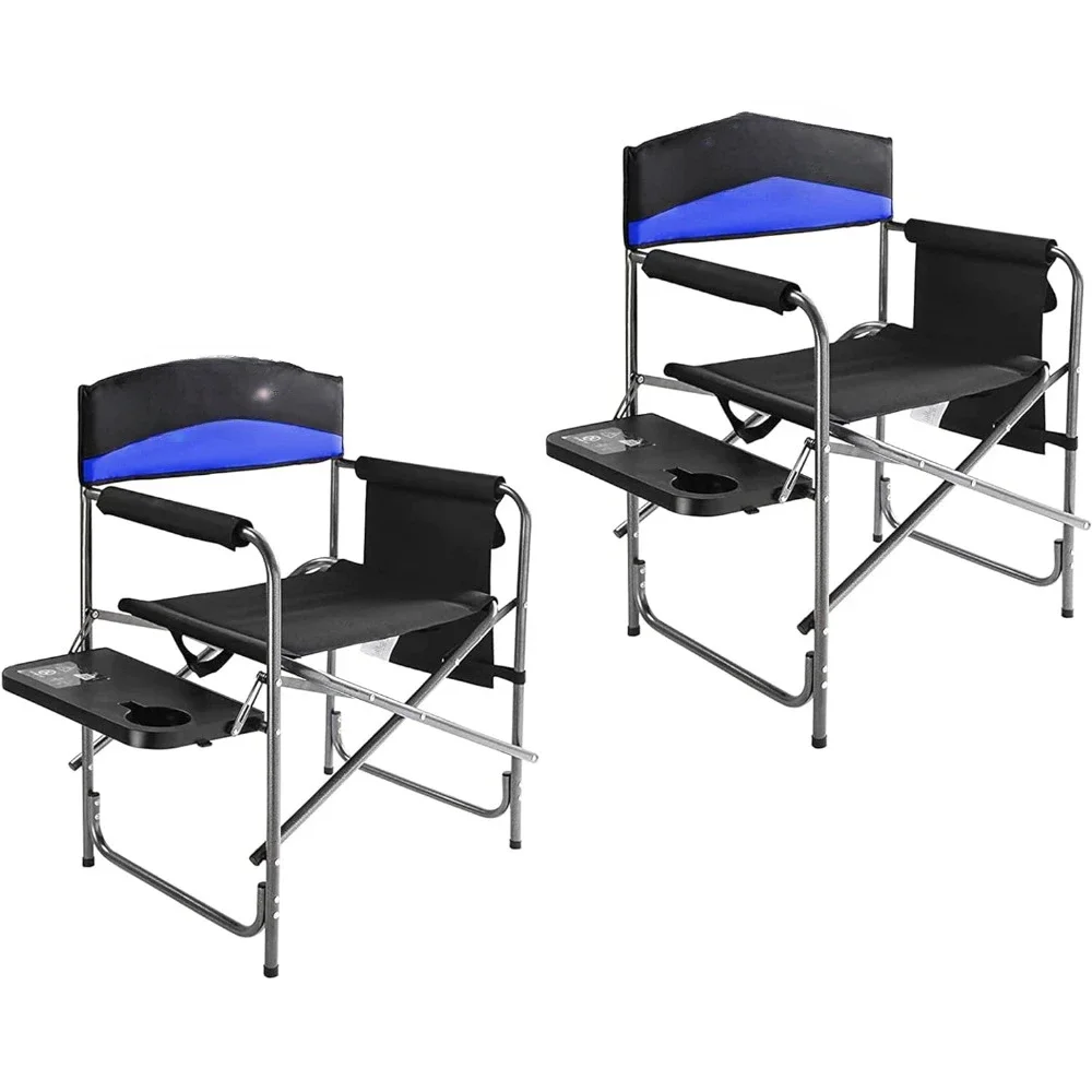 

Folding Chairs, Padded Outdoor Director Chair with Side Table, Integrated Cupholder, and Pockets, Outdoor Camping Chairs