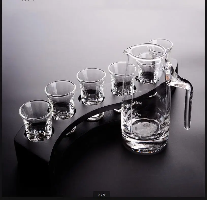 

Small Glass Wine Set Flagon Dispenser Wooden Cup Holder Acrylic White