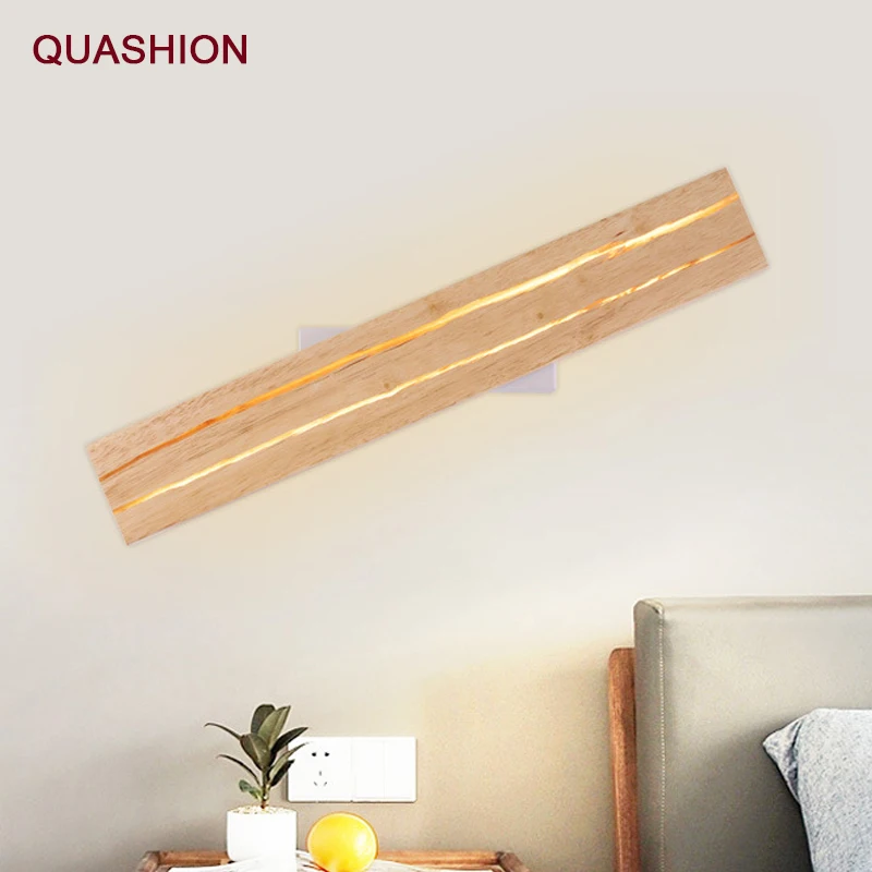 

New Design Wood Art Nordic Modern Rectangle Indoor Bedroom Bedside Rotatable Cracked Solid Wooden Wall Lamp Light LED Wall Light