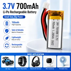 701535 3.7V 350mAh LiPo Battery Rechargeable Lithium Polymer Battery with PH2.0 Plug for Bluetooth Headset POS Terminal