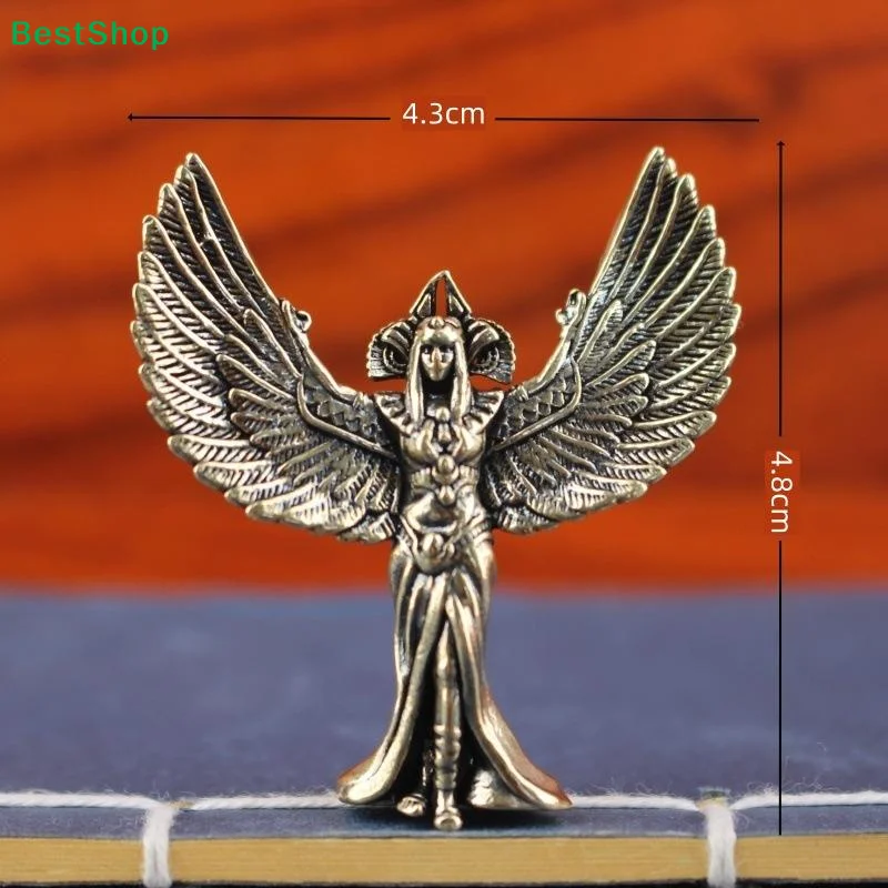 ♩Mini Brass Egyptian Goddess Isis Figurine 4.8cm Winged Deity Statue for Home Decor