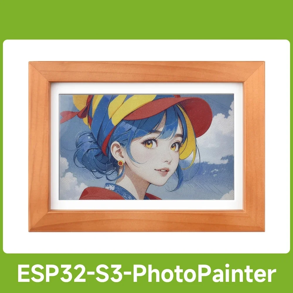 Waveshare ESP32-S3-PhotoPainter 7.3inch E6 Full Color E-paper Display With Solid Wood Photo Frame, Ultra-long Standby, 800×480