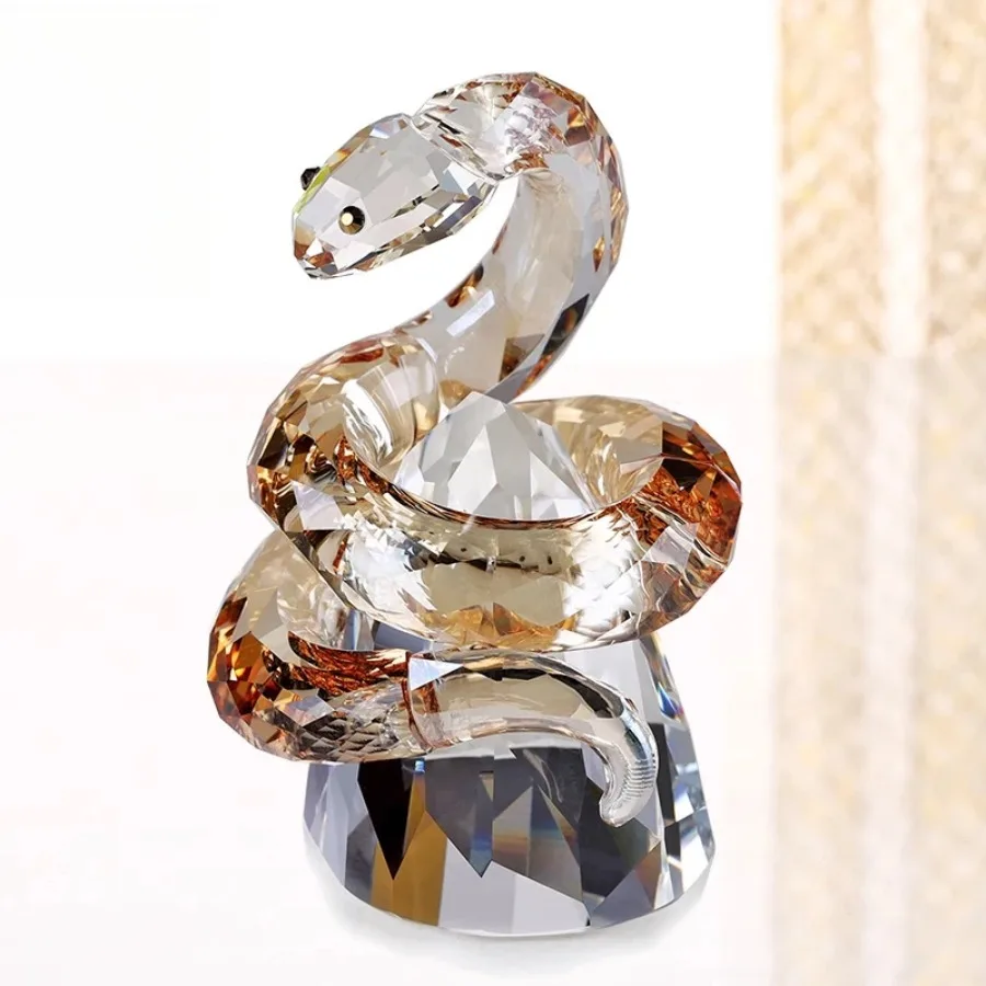 Handmade Crystal Glass Snake Sculpture Zodiac Home Decor Desktop Art Ornament Statue for Birthday Gift Box Feng Shui Figurine