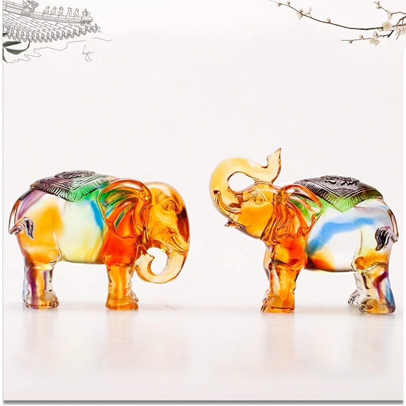 Bring Lucky Coloured Glaze Animal Elephant Ornament Fortune Craft Home Living Decoration
