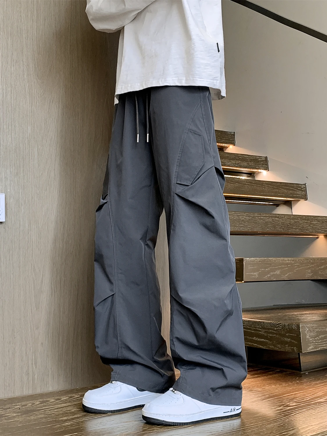 

MGJM Функциональные летние плиссированные рабочие брюки в американском стиле High Street Свободные прямые повседневные брюки Модные