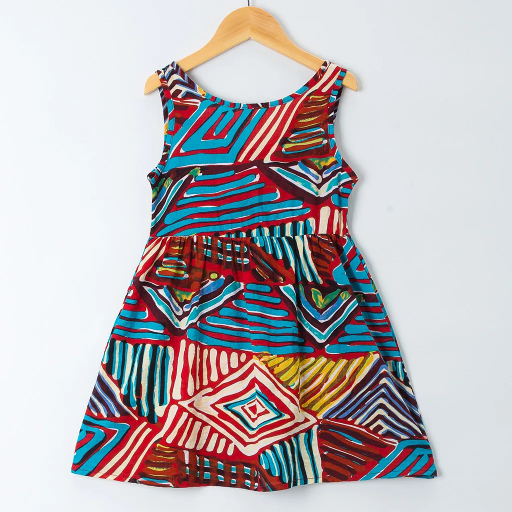 Colorful Dress Girls Summer Sleeveless Floral Printed Casual Outfit Kids Fashion Cute Bow Skirt Party Wear Summer Stylish T1