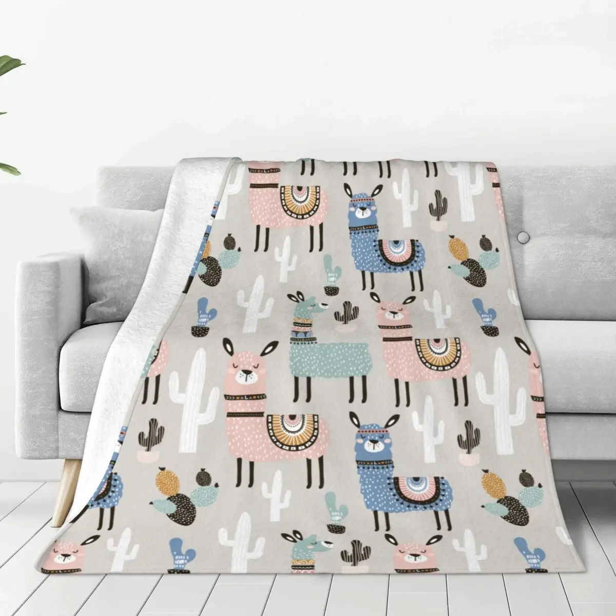 

Cactus Alpaca Blanket Velvet Print Cute Multi-function Soft Throw Blankets for Bed Couch Rug Piece