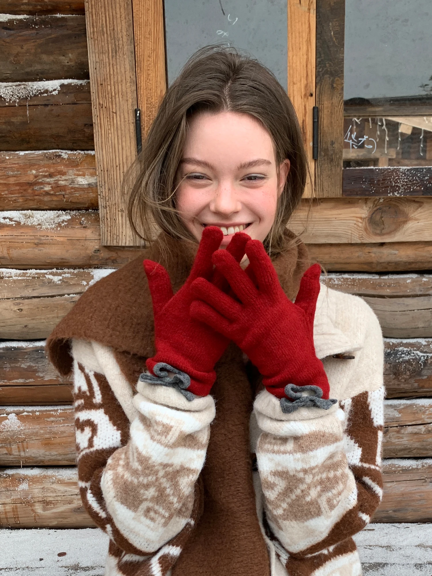 暖かいニット製タッチスクリーン対応手袋、リボン付き、二本指、自転車乗車用、韓国風、冬用防寒、ポリエステル繊維