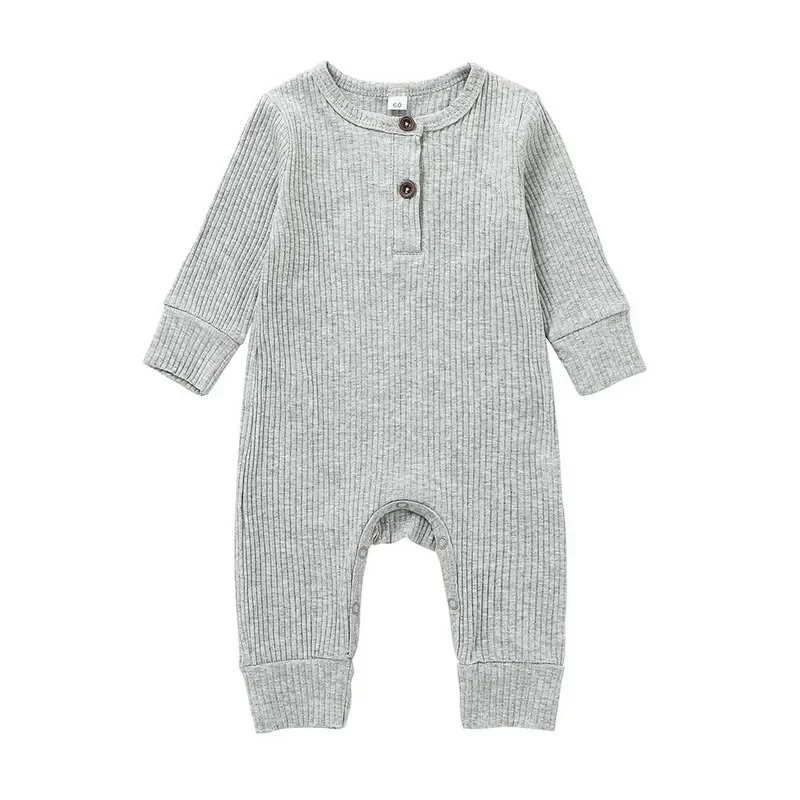 Newborn Baby Girl Boy Knit Ribbed Romper Autumn Clothes Button Solid Color Long Sleeve Jumpsuit for Kids Baby Items Clothing