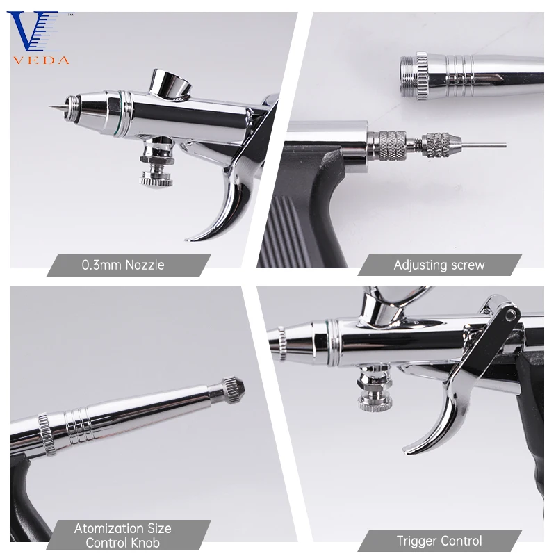 0.3mm Airbrush Kit With 0.5/0.8mm Needle & Nozzle Hose Accessories for Nail Art Model Spray Painting Cake Dual Action Air Brush