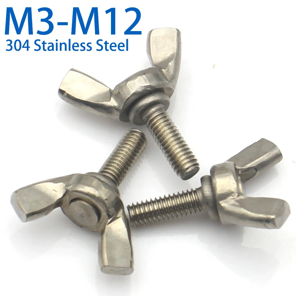 304 Stainless Steel Wing Screw Bolt Butterfly Hand Tighten Thumb Bolt M3 M4 M5 M6 M8 M10 M12